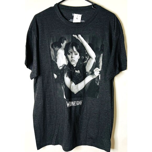 Wednesday Tops - Wednesday Graphic Tee XL Black Cotton/Poly Blend Iconic Wednesday Addams